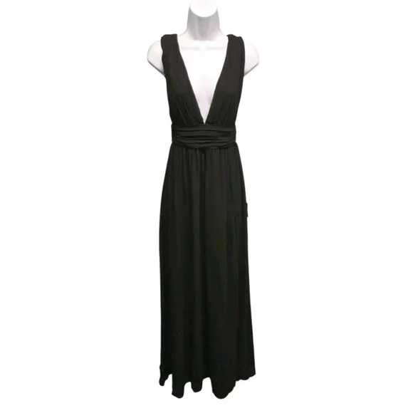 Lulus Heavenly Hues Maxi Dress Small Black Chiffon Side Slit Formal Wedding Prom - Picture 2 of 7